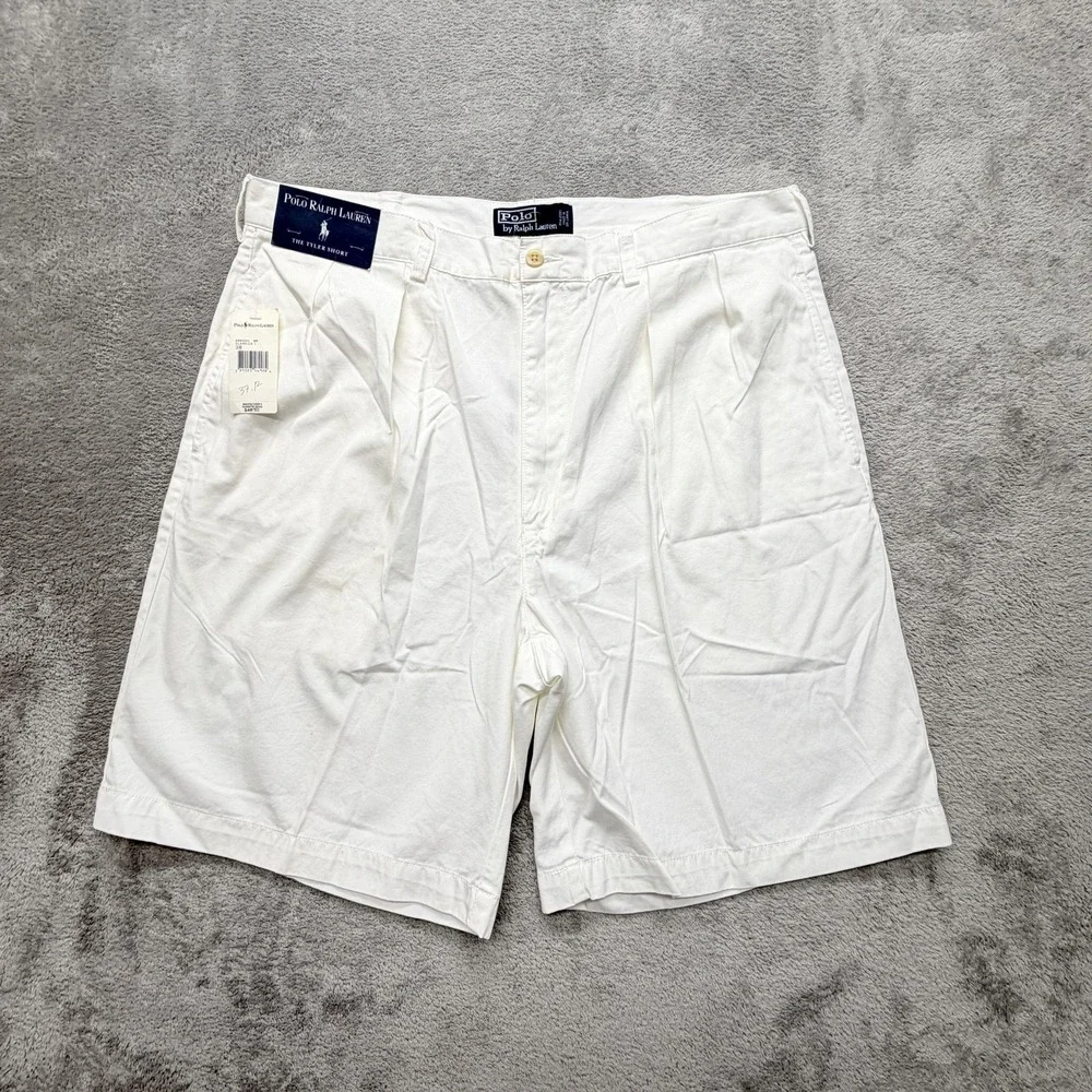 Polo Ralph Lauren Shorts Mens 38 White Chino Pleated Tyler Pockets